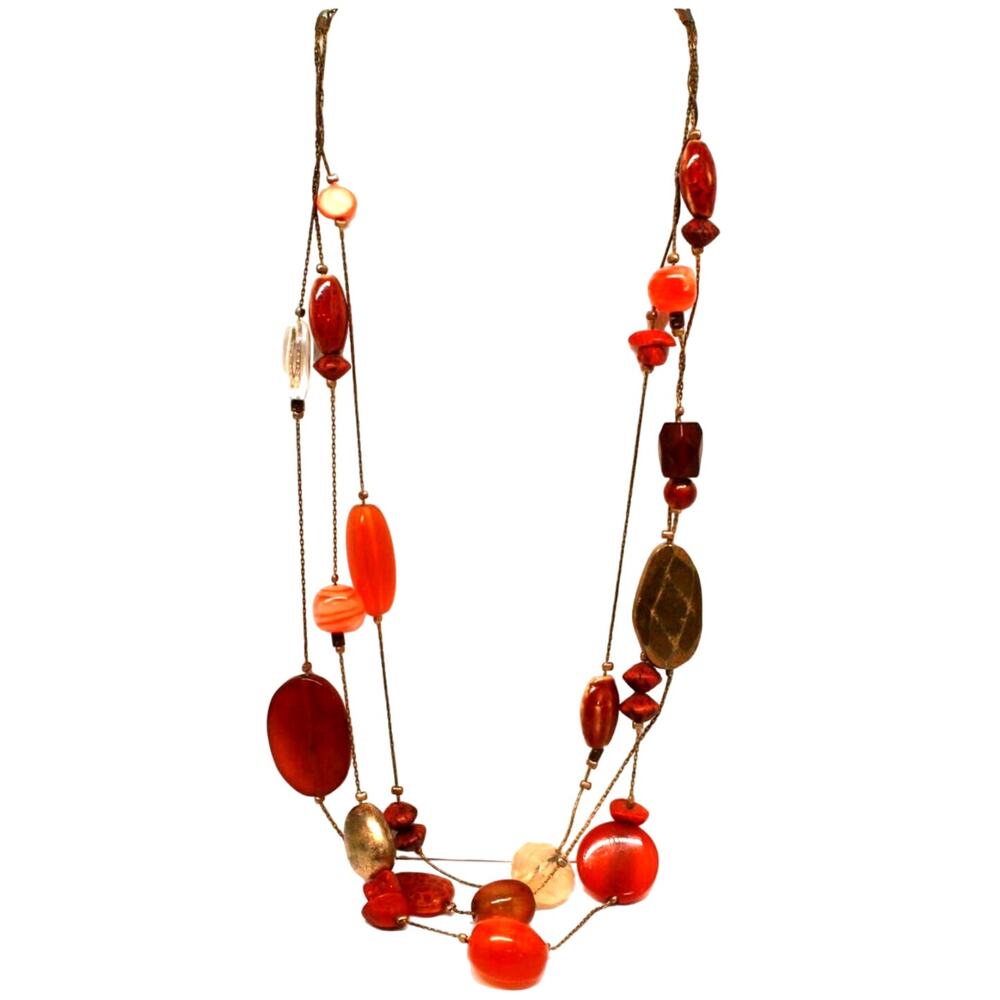 Coldwater Creek Multi Strand Glass Metal Bead Rust Clear Orange Necklace